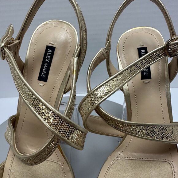 Alexa Marie Women's Gold Glittered Shoes Size 7.5 Strappy Eveningwear - Picture 3 of 11